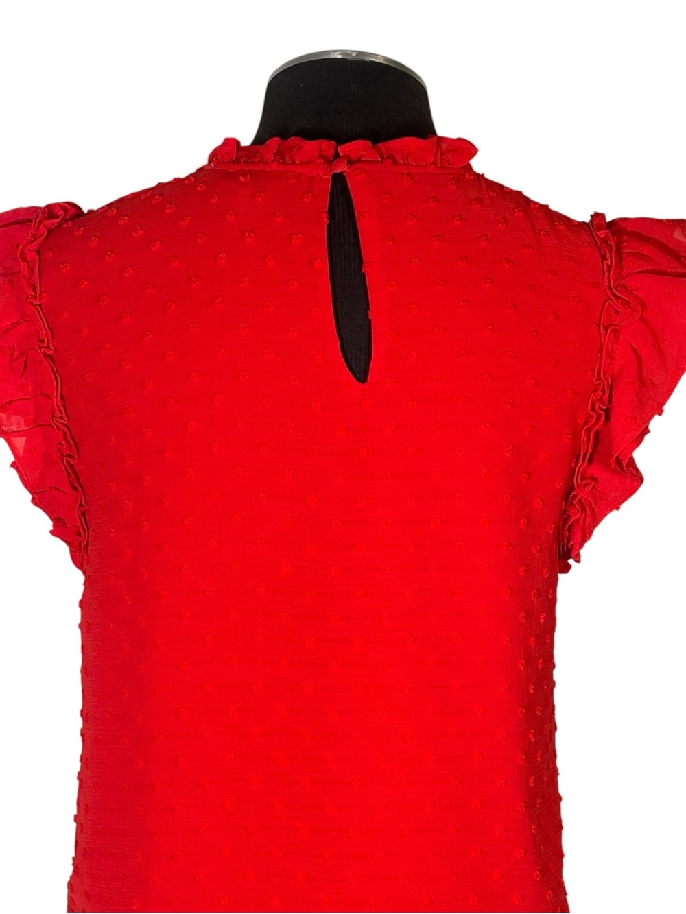🆕 Cece – Fireball Red Clip Dot Ruffle Flutter Top – Macy’s - Large - Picture 7 of 10